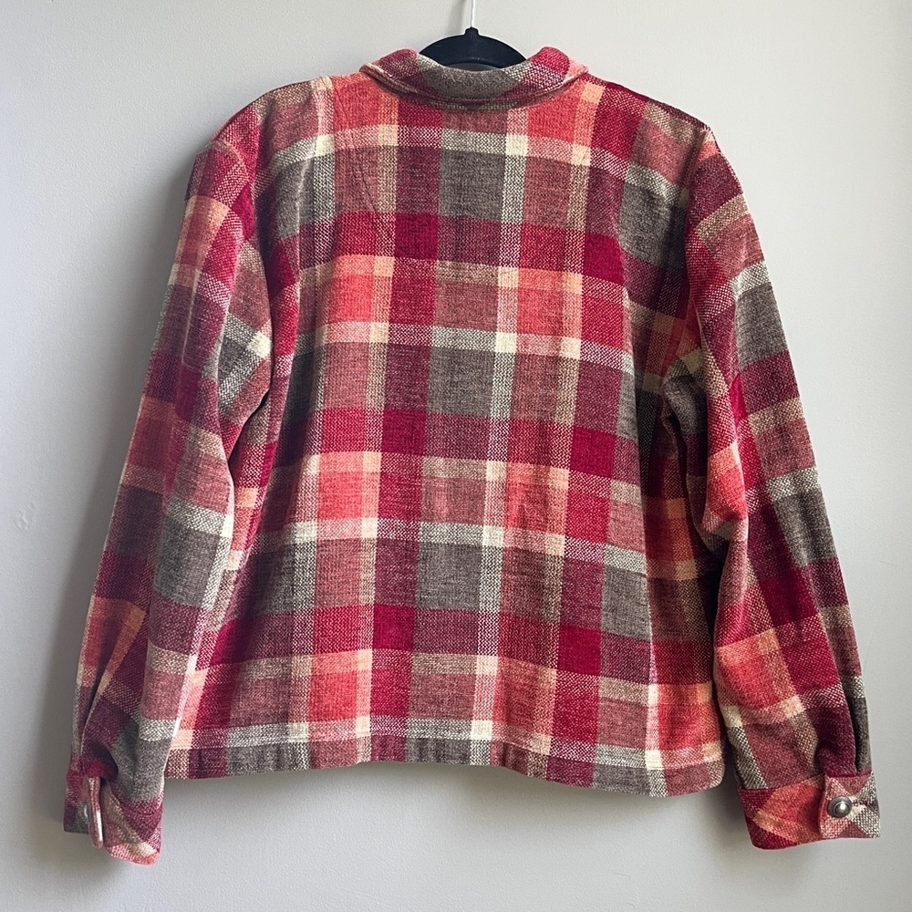Vintage Christopher & Banks Cozy Red Multi Plaid Chenille Oversized Jacket EUC - Picture 9 of 9